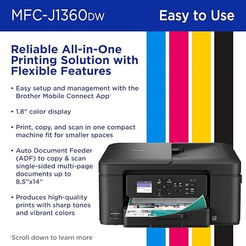 Brother Work Smart 1360 Wireless Color Inkjet All-in-One Printer with Automatic Duplex Printing and 1.8” Color Display | Includes Refresh Subscription Trial(1) (MFC-J1360DW) (Uses LC501 Series Inks) thumbnail 6