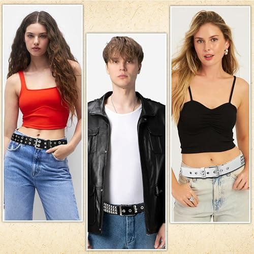 AEXHOT 3 Pcs Black Studded Belt Y2K Belt Star Gothic Punk Rock Belts with Grommet Threads Bright Metal Pyramid for Women Men thumbnail 2