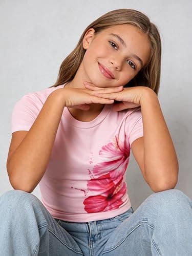 Cakaner Girl's 3 Packs Summer Shirts Short Sleeve Ruched Graphic T-Shirt Size 7-14 thumbnail 3
