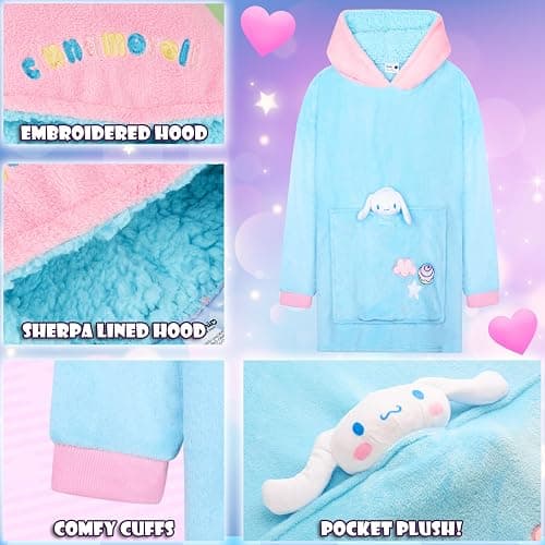 Hello Kitty Blanket Hoodie for Women Teens Wearable Blanket Sherpa Lined Fleece thumbnail 4