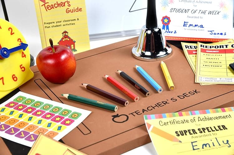 Dr. STEM Toys - Play Teacher Role-Play Set Includes Reusable White Board, Bell, Report Cards, for Home or Classroom, Over 30 Pieces Included, Gift for Kids, Complete Set thumbnail 2