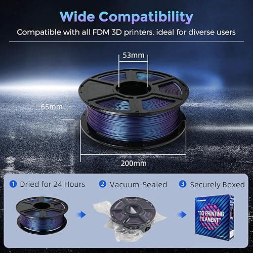FLASHFORGE PLA Filament 1.75mm +/- 0.02mm Upgraded Nebula Purple, Color Changeable 3D Printer Filament 1kg, Chameleon 3D Printing Filament Changing Colors with Light, Perfectly Conceals Layer Lines thumbnail 2