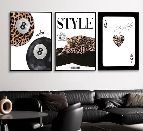 Trendy Leopard Set of 3 Canvas Wall Art Preppy Room Aesthetic Cheetah Cheetah posters Prints Funky Lucky 8 Ball Wall Decor Pictures for Girls Bedroom Apartment Dorm Unframed Decoration thumbnail 2