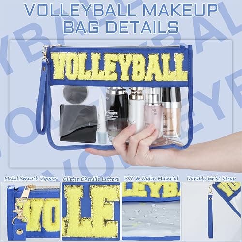 BuyCard 2 Pcs Volleyball Gifts Cosmetic Makeup Bag with Chenille Letter Patch, Clear Pouch PVC Organizer Purse, Waterproof Travel Bag, Portable Toiletry Storage Bag for Her Girls Friends Women thumbnail 3