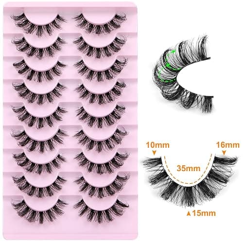 ALPHONSE Russian Lashes Clear Band False Eyelashes Natural Look D-Curly Fake Lashes Russian Strip Faux Mink Eyelashes 9 Pairs Pack thumbnail 2