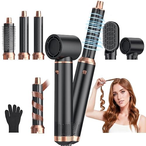 5 in 1 Blow Dryer Brush, Upgrade Hair Dryer Brush Air Curler Air Curling Wrap Styler, Detachable Hot Air Brush Negative Ion Curling Brush Iron, Hair Styling Tools for Drying Curling Straightening - Image 1