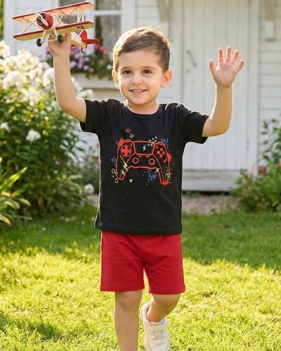 KIMI BEAR Toddler Boy Clothes Summer Outfits T-Shirt and Shorts Set | 4 Pack Boy Set, 2T 3T 4T 5T 6T Boys Clothes Size 7, Soft, Elastic Waistband, Cute Prints, School & Hawaiian & Daily Wear thumbnail 3