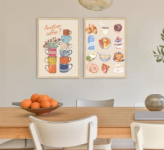 Modern Coffee Kitchen Canvas Wall Art Colorful Breakfast Food Croissant Painting Picture Wall Decor Trendy Coffee Cups with Flower Poster Print Artwork for Dining Room Bedroom Dorm Decorate, Unframed thumbnail 7