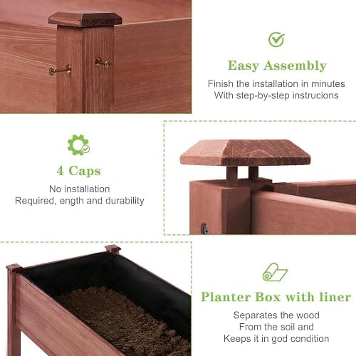Raised Garden Bed with Legs, 48x24x30'', Outdoor Wood Elevated Planter Box, Thick Legs, w/Liner thumbnail 7