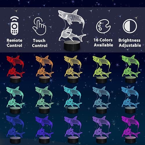 Lampeez Shark Gifts for Boys – Kids Shark Night Light 3D Optical Illusion Lamp with 16 Colors & Remote Control, Cool Shark for Boys Girls Birthday thumbnail 2