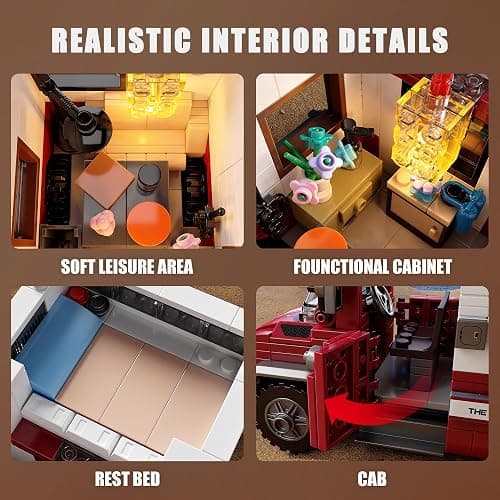 TYCOLE City Camper Van Building Set-Beach Camping Themed Construction Toy Kit with Mini Accessories&Lights, RV Car Model Compatible with Legos,Birthday Gift for Adults and Kids 6+(880 pcs) thumbnail 6