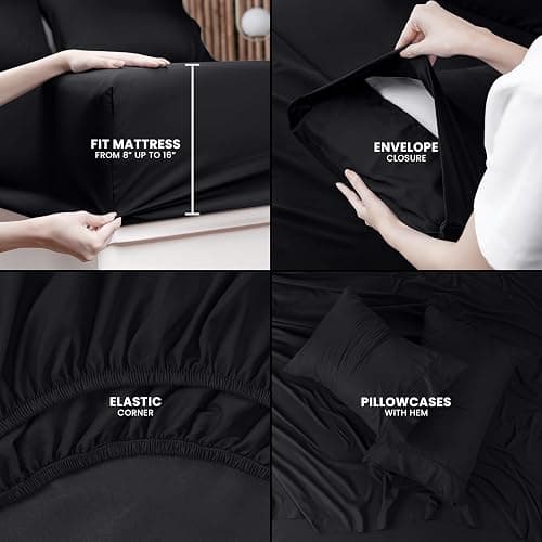 Utopia Bedding Queen Sheet Set – 4 Piece Bed Sheets for Queen Size Bed, Soft and Breathable Microfiber, Includes 1 Fitted Sheet, 1 Flat Sheet and 2 Pillowcases (Black) thumbnail 5