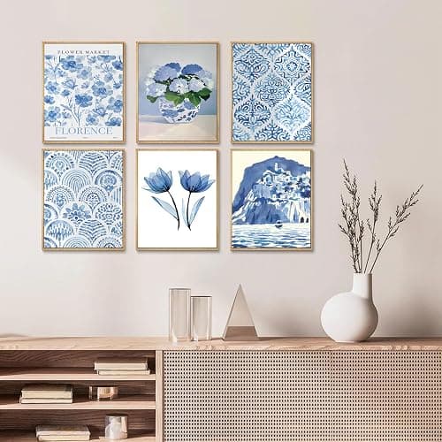 6 Pcs Coastal Granddaughter Wall Art Navy Blue Flower Market Watercolor Paintings Prints Posters Hydrangeas Nantucket Aesthetic Canvas Wall Decor for Apartment Dorm Bedroom Living Room 8x10in Unframed thumbnail 7