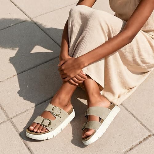 DREAM PAIRS Arch Support Cork Chunky Platform Sandals | 1.96" heels real leather insole arch support memory foam cork footbed adjustable buckles slip on slides for all day wear thumbnail 3
