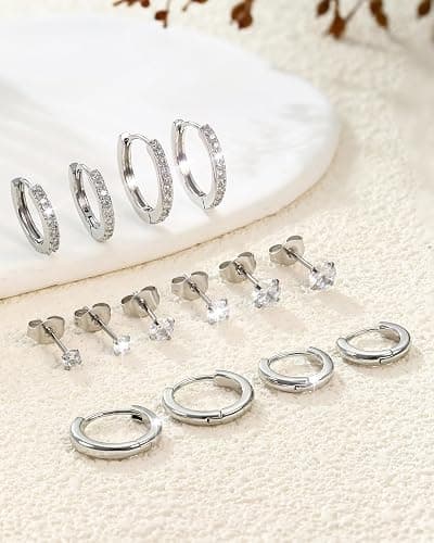 Dochais Hoop Stud Earrings for Women Men 7 Pairs 316L Surgical Steel Hypoallergenic Earrings Set for Multiple Piercing Non Tarnish 14k Gold Plated Cartilage Earring thumbnail 7