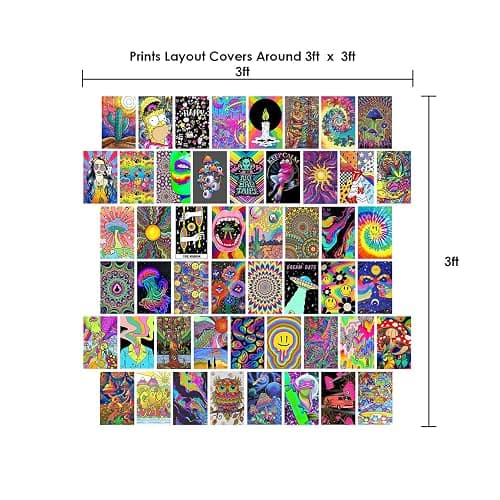 Woonkit Indie Hippie Trippy Posters, Indie Room Decor, Teen Bedroom Dorm Aesthetic Poster, Photo Wall Collage Kit Pictures, Psychedelic Posters, 50PCS 4X6 INCH thumbnail 7