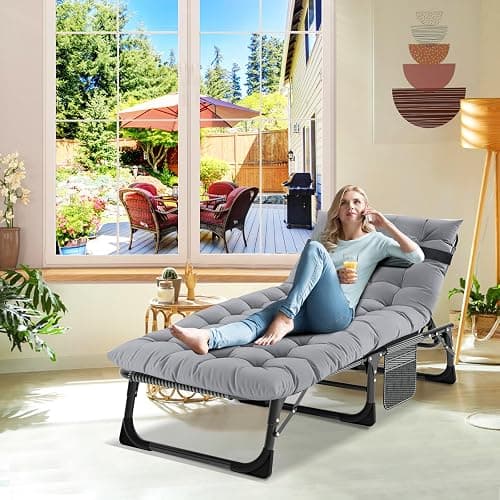 ABORON Patio Lounge Chair, Folding Guest Bed Cot for Adults, 500LB Heavy-Duty Capacity, Portable Extra Bed with Comfort Mat, Quick Fold Design for Indoor Guest Stays & Temporary Use thumbnail 4
