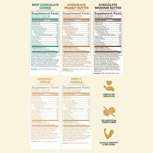 Clean Simple Eats Whey Protein Powder, Variety Pack, Naturally Sweetened Flavors, 100% Grass Fed Protein Powder with Digestive Enzymes & No Artificial Ingredients, Gluten Free, 10 Single Serve Packs thumbnail 3