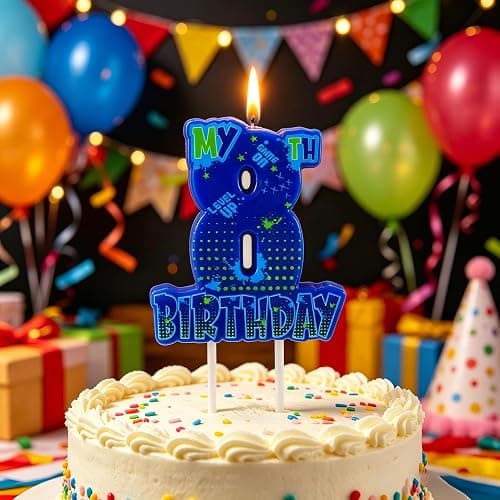 Video Game Birthday Number 8 Candle, 3.5 x3.2in Level Up Gamer 8th Birthday Cake Topper, Gaming Themed Party Decorations for Boys thumbnail 6