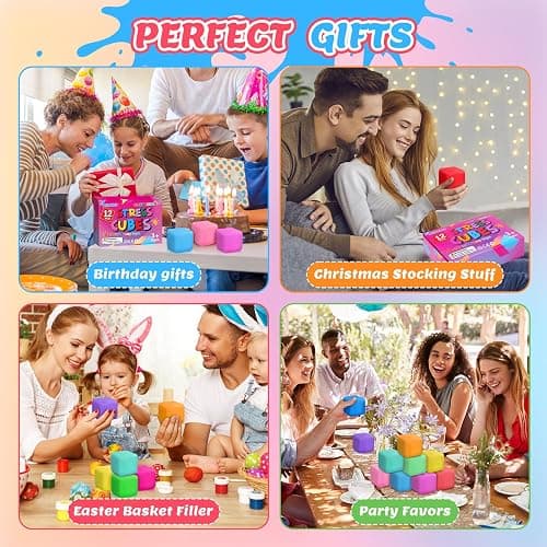 VISCOO 12 Pack Slow Rising Stress Cube, Stress Balls Fidget Squishy Toys | Squeeze Toy for Anxiety Relief, Pull Stretch Squishy Ball for Classroom Prize, Party Favors for Kids Adults thumbnail 8