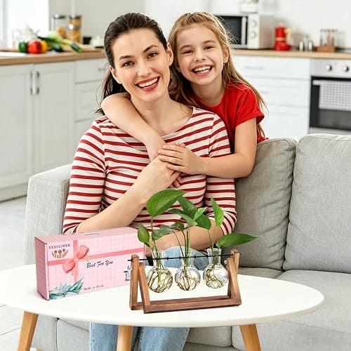 XXXFLOWER Plant Terrarium with Wooden Stand, Air Planter Bulb Glass Vase Metal Swivel Holder Retro Tabletop for Hydroponics Home Garden Office Decoration - 3 Bulb Vase thumbnail 4