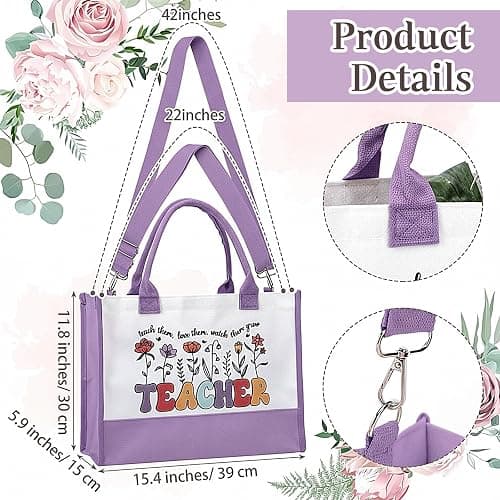 Shinylin 2 Pcs Teacher Appreciation Gifts Canvas Tote Bag with Makeup Bag Thank You Gift for Teacher from Student Retirement thumbnail 4