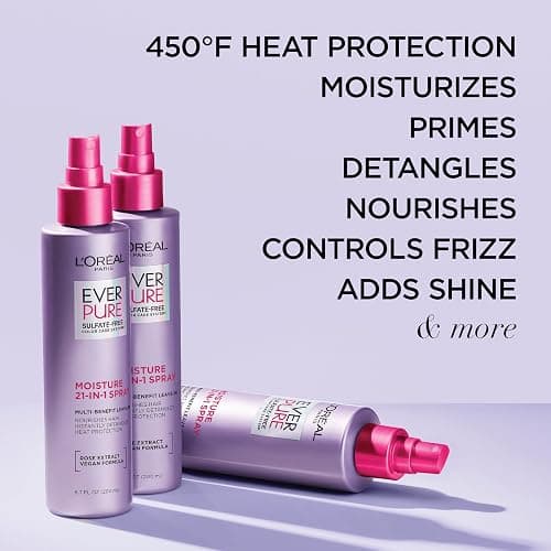 L'Oreal Paris EverPure Moisture 21-in-1 Leave In Conditioner, Multi-Benefit Heat Protectant Spray for Hair Up to 450°F, Detangling Frizz Control for Color Treated, Dry, or Damaged Hair, 6.7 Fl Oz thumbnail 2