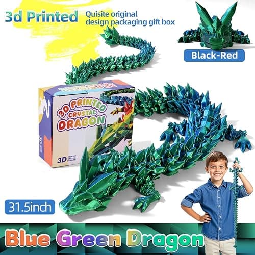 TXB3DOK 24 Inch 3D Printed Articulating Dragon - Giant, Long, and Extra Large Dragon Figure for Home Decor and Gifts (Blue Green, 24 inch) thumbnail 2