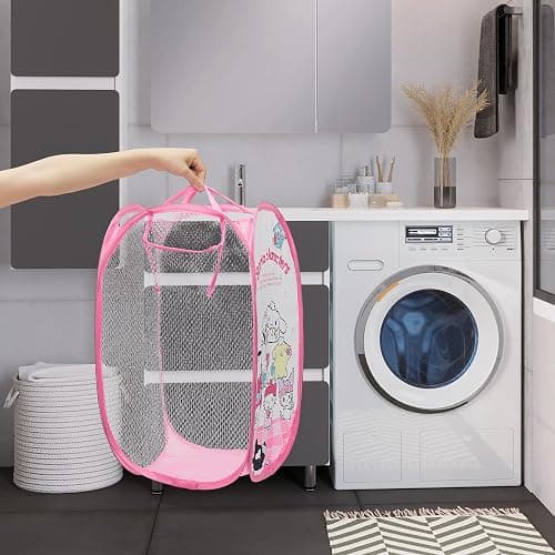 Cute Mesh Popup Laundry Hamper with Carry Handles, Large Capacity Foldable Lightweight Dirty Clothes Basket for Girls Room, Dorm | Travel & Camping thumbnail 2