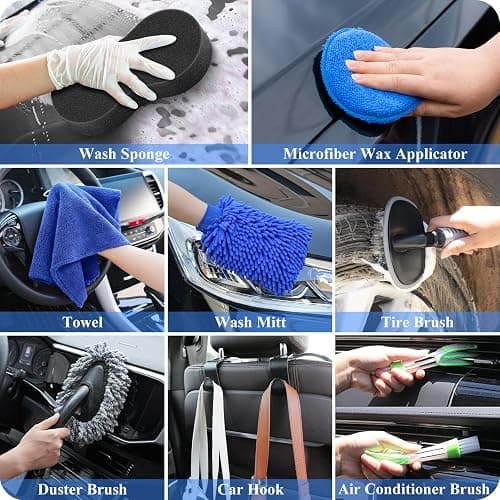 AUTODECO 38Pcs Car Wash Detailing Kit Cleaning Kits with Foam Gun Sprayer Collapsible Bucket Drill Brush Large Wash Mitt Towels Complete Interior Exterior Car Washing Supply Set Blue thumbnail 7