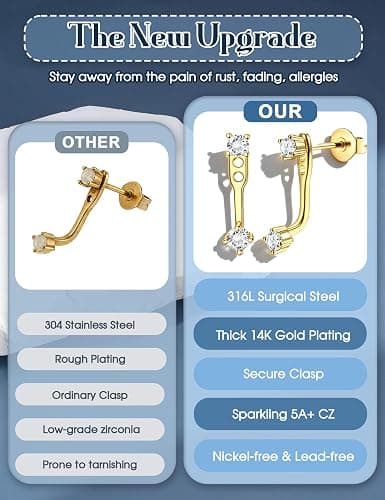 BESTEEL 7Pairs Hypoallergenic Gold Earrings for Women Trendy Small Stud Huggie Hoop Earing Stacks Set Cute Cartilage Helix Jewelry for Sensitive Ears Silver Dainty Christmas Stocking Stuffers Gifts thumbnail 7