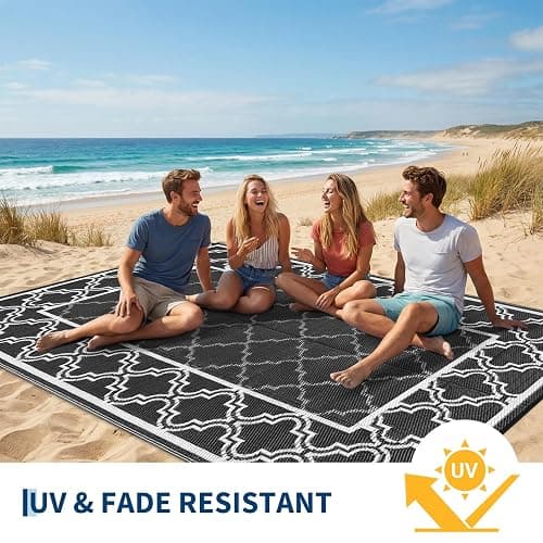 Garvee Reversible Outdoor Rug 9x12, Waterproof Outdoor Plastic Rug, Black | With Interlacing Pattern, RV Mat for Picnics, Patio, Camping, Balcony, Deck, Backyard, Porch thumbnail 3