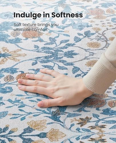 Amada Floral Washable Area Rug,8'x10',Light Blue | For Living Room,Bedroom,Dining Room,Machine Washable,Non-Slip Backing,Low-Profile Pile,Durable Edge Binding,Soft Texture thumbnail 6