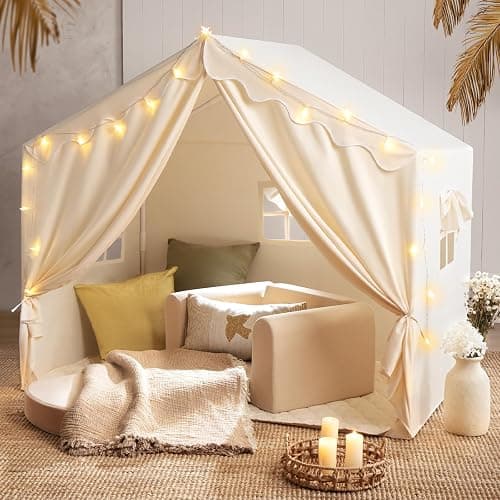 Tiny Land Kids Tent with Mat and Star Lights, Indoor Playhouse for Toddlers, 57"x36"x52" Large Reading Nook for Girls & Boys, Modern Bed Canopy for Kids Room - Image 1