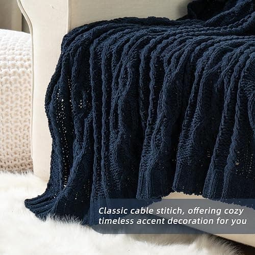 Battilo Navy BlueThrow Blanket for Couch, 51"x67", Chenille Knit Throw Blanket, Super Soft Warm Blanket, Decorative Christmas Textured Throw Blanket for Bed,Living Room thumbnail 7