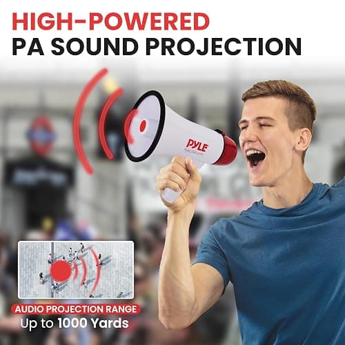 Pyle 20W Megaphone Bullhorn - 5.4'' x 8.6'' Portable Megaphone, Projection Range 1000 Sq. Yards, Voice Talking & Siren Alert, Shoulder Strap, Battery Operated, (White) thumbnail 5