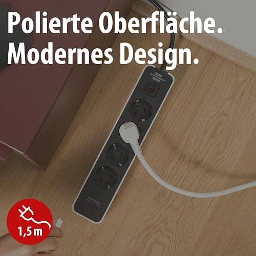 Brennenstuhl Ecolor Steckdosenleiste 4-Fach mit USB-Ladebuchse (Mehrfachsteckdose mit 2X USB C, Schalter und 1,5m Kabel) weiß/schwarz thumbnail 2