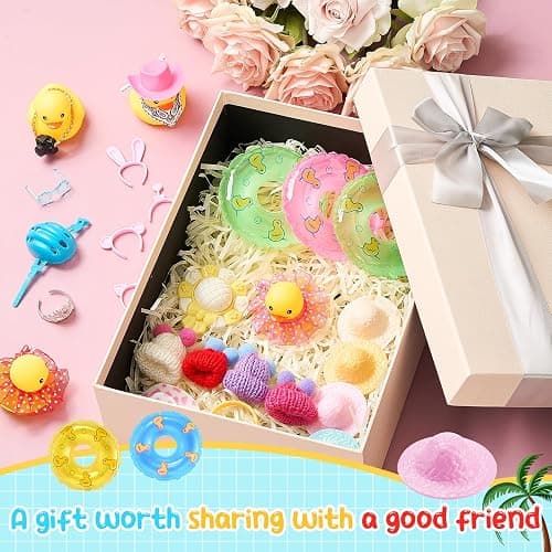 Poen 100 Pcs Rubber Duck Accessories Decorations for Cowgirl Hats Glasses Earphones So on Necklaces Swimming Ring Crowns Bibs DIY Accessories Gifts for Valentine Rubber Duck (Chic Style) thumbnail 6