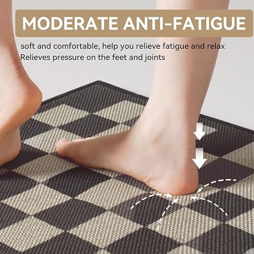 YDKGL Kitchen Rugs Kitchen Mats for Floor Non Slip Beige Checkered 17"x30" | Super Absorbent Woven Rubber Backing Washable Kitchen Floor Mat Sink Mat Runner Rugs Front of Sink, Easy Clean thumbnail 3