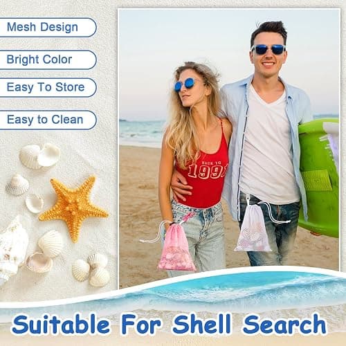 Pink Mesh Beach Bags For Kids 5.9 x 8.3 Inch Seashell Bags With Clip And Toggle Closure For Beach And Box Toy Bag With Toddler Must Haves Beach Vacation Essentials（Only Bags） thumbnail 5