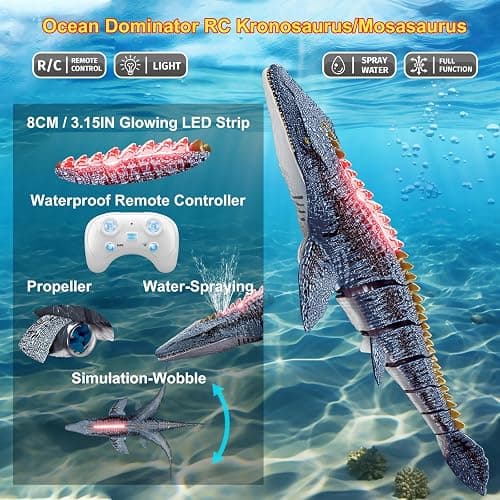 Remote Control Mosasaurus Dinosaur Toys for Boys Kids, Rechargable Swimming Pool High Simulation Toys, Electric RC Sea Monster with Light & Spray Water Birthday Gift for Ages 3 4 5 6 7 8 9 thumbnail 3