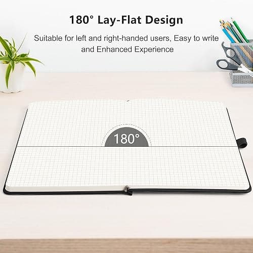 RETTACY Graph Grid Paper Notebook, 192 Pages, A5 Medium Size (5.7'' x 8.3''), 5 Squares per Inch, Leather Hardcover, 100 GSM Thick Paper, for School, Students, Math, Engineering (Black) thumbnail 6