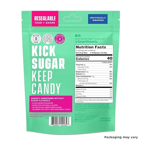 SmartSweets Lollipops, 3oz, Blue Raspberry & Watermelon Flavors, Hard Candy with Low Sugar (1g), Low Calorie (40), No Artificial Sweeteners, Plant-Based, Gluten-Free (Pack of 2) thumbnail 3