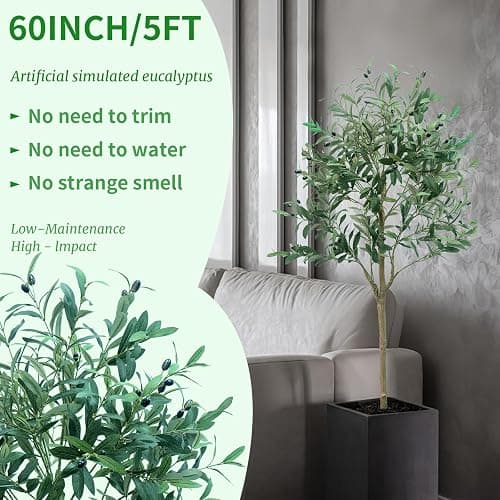 5FT Artificial Olive Tree,Artificial Plants Indoor,Faux Olive Tree Olive Trees Artificial Indoor with Natural Wood Trunk and Realistic Leaves and Fruits (5FT) thumbnail 4
