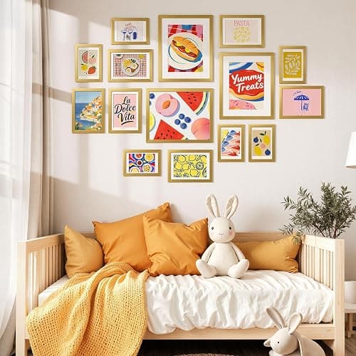 HappyHapi 15 Pack Gold Picture Frames Collage Wall Decor, Gallery Wall Frame Set for Mounting & Tabletop Display, Multi Sizes including 3pcs 8x10, 6pcs 5x7, 6pcs 4x6 thumbnail 6