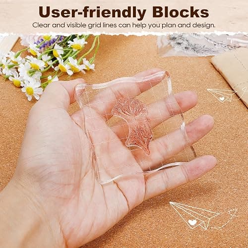 7 Pieces Acrylic Stamp Block Assorted Sizes Clear Acrylic Mounting Blocks set, Decorative Stamp Blocks with Grid Lines for Scrapbooking Crafts Making thumbnail 5