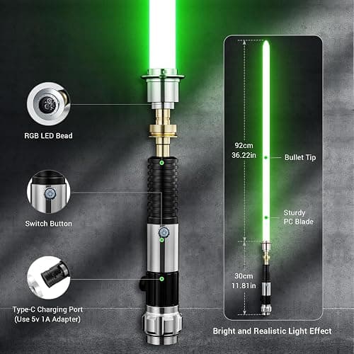 DAMIENSABER Upgrade RGB3.0 Light Saber, Motion Control Smooth Swing Light Sabers,16 Sound Fonts Saber with Infinite Color Changing,Obiwan Light Saber for Adults, Metal Hilt thumbnail 3