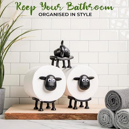 VELENTI Sheep Toilet Roll Holder, Free Standing Bathroom Set, 3D Printed, Funny Hilarious Black Sheep Loo Roll Holder, Tissue Paper Storage, Cute Bathroom Decor, X3, Set of 3 thumbnail 4