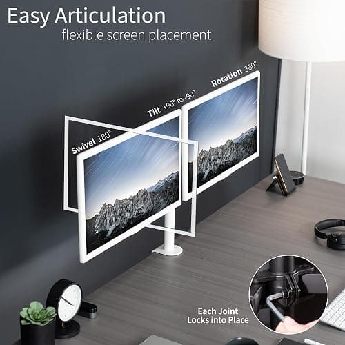 VIVO Dual Monitor Desk Mount, Heavy Duty Fully Adjustable Steel Stand, Holds 2 Computer Screens up to 30 inches and Max 22lbs Each, White, STAND-V002W - White - 13" - 30" thumbnail 3
