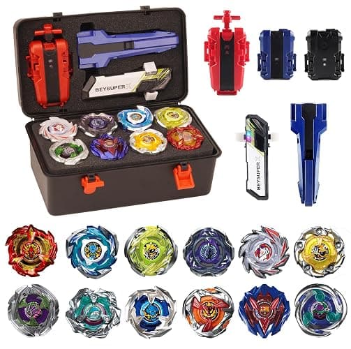 Battling Burst Gyro Blade Toy Set Gift 12 Burst Spinning Tops 2 Two Way Launchers Grip Starter for Boys Children Kids 6 8 10 12+ Battle Game with Portable Box - Image 1